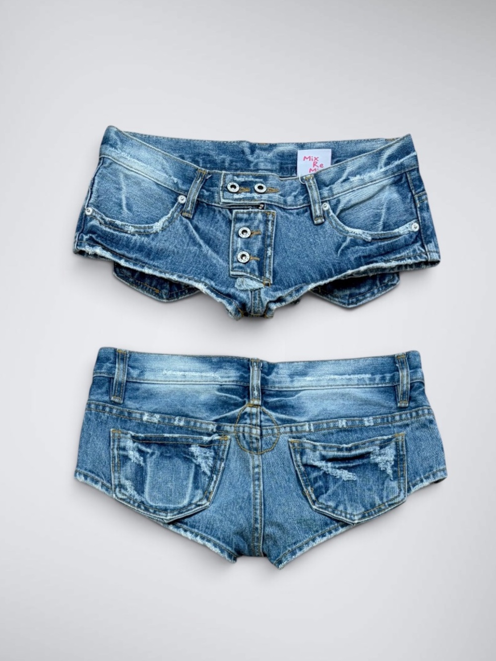 RARE VTG Y2k Mix Re Mix Slinky Ultra Low Rise Micro Mini Trashy Denim Shorts